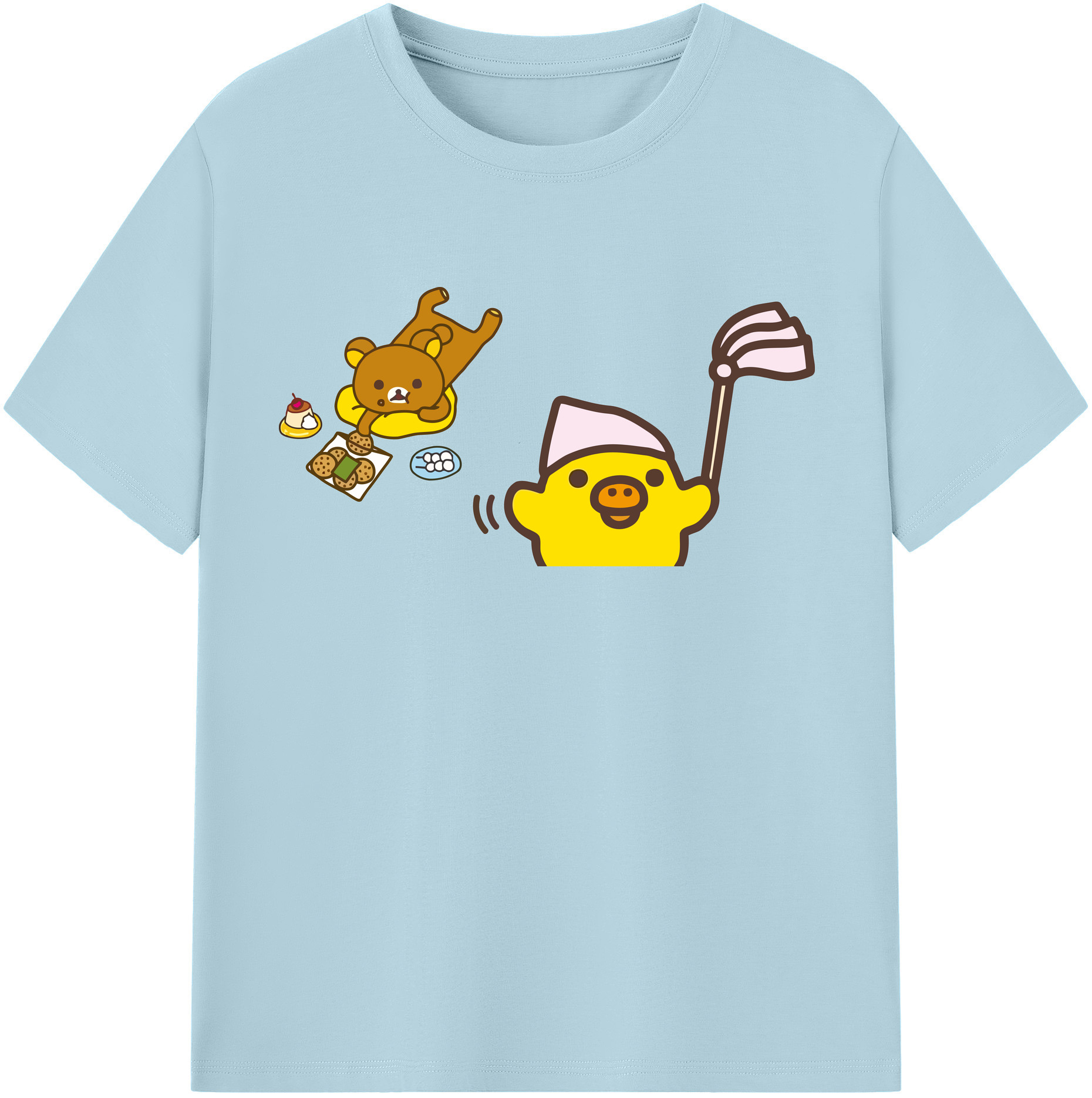 （画像用） リラックマ リラックマ キイロイトリ Rilakkuma Korilakkuma Kiiroitori 綿100％半袖Tシャツ（フロントプリント）
